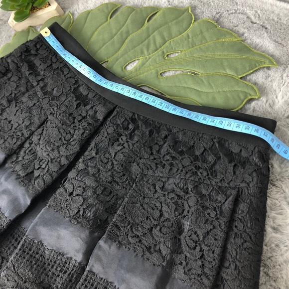 Rebecca Taylor BLACK Pleated Silk Lace Skirt - Picture 11 of 12